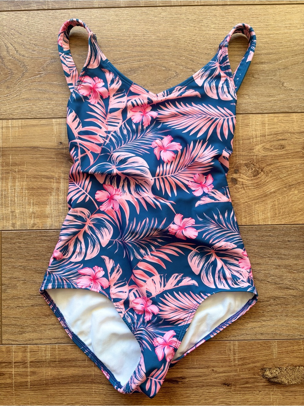 Rip Curl Girls' Navy One-Piece Swim with Pink Tropical Print